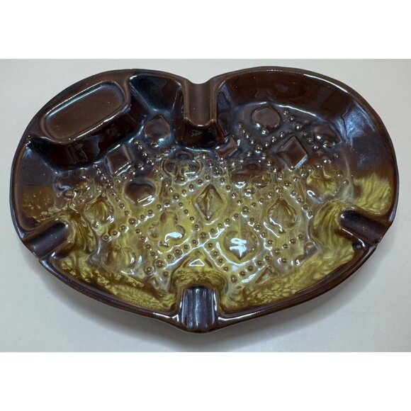 Vintage MCM Poker Patterned, Heart Shaped Ashtray, Dish, Gold And Brown - 1960s! - Picture 3 of 9